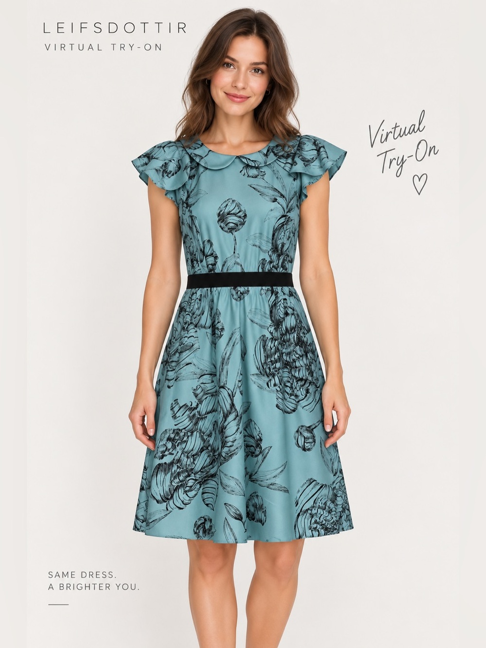 Leifsdottir Anthropologie Silk Floral Dress Size 4 Blue Black Ruffle Midi